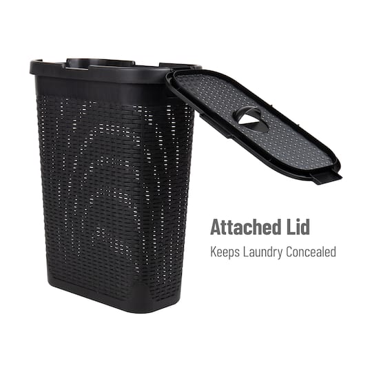 Mind Reader 40L Hamper Laundry Basket with Cutout Handles, 3-Pack, Black